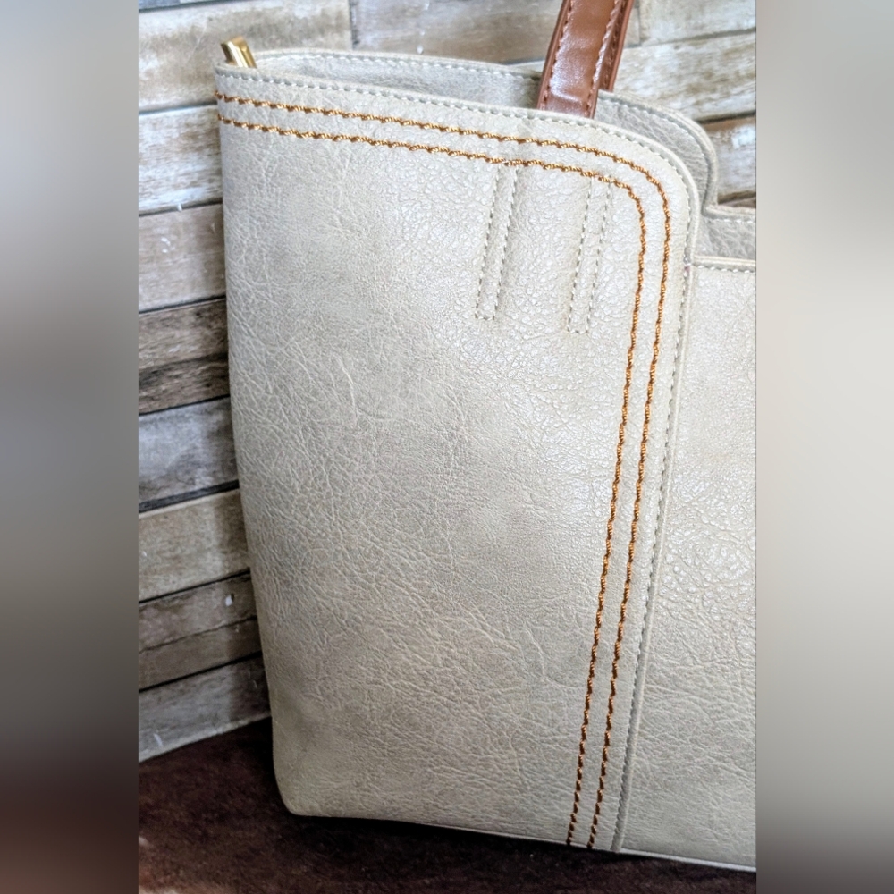 New Elegant Beige and Brown Tote Bag - Picture 8 of 16